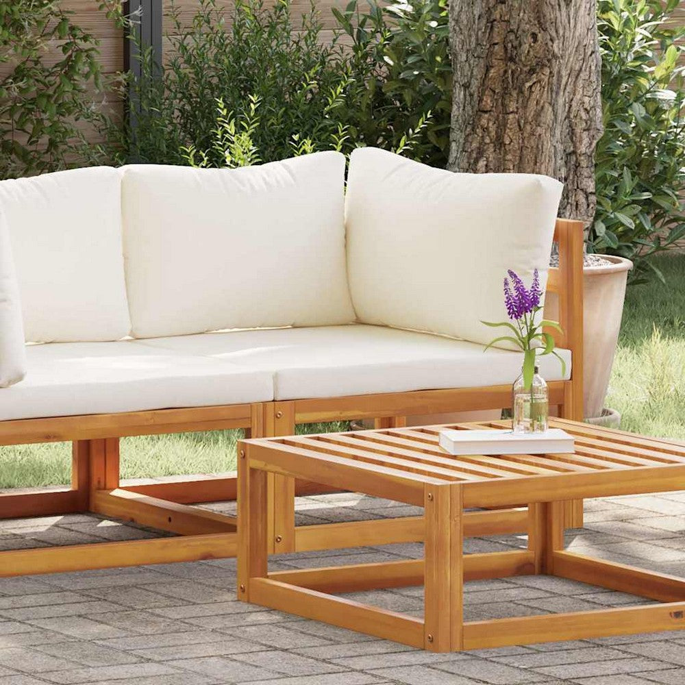 Dylan Outdoor Modular Corner Chair| Cream Fabric | Brown Acacia Wood 28"