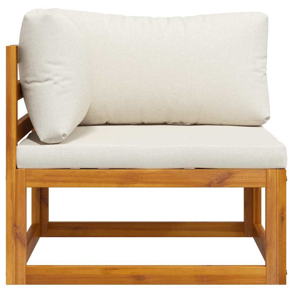 Dylan Outdoor Modular Corner Chair| Cream Fabric | Brown Acacia Wood 28"