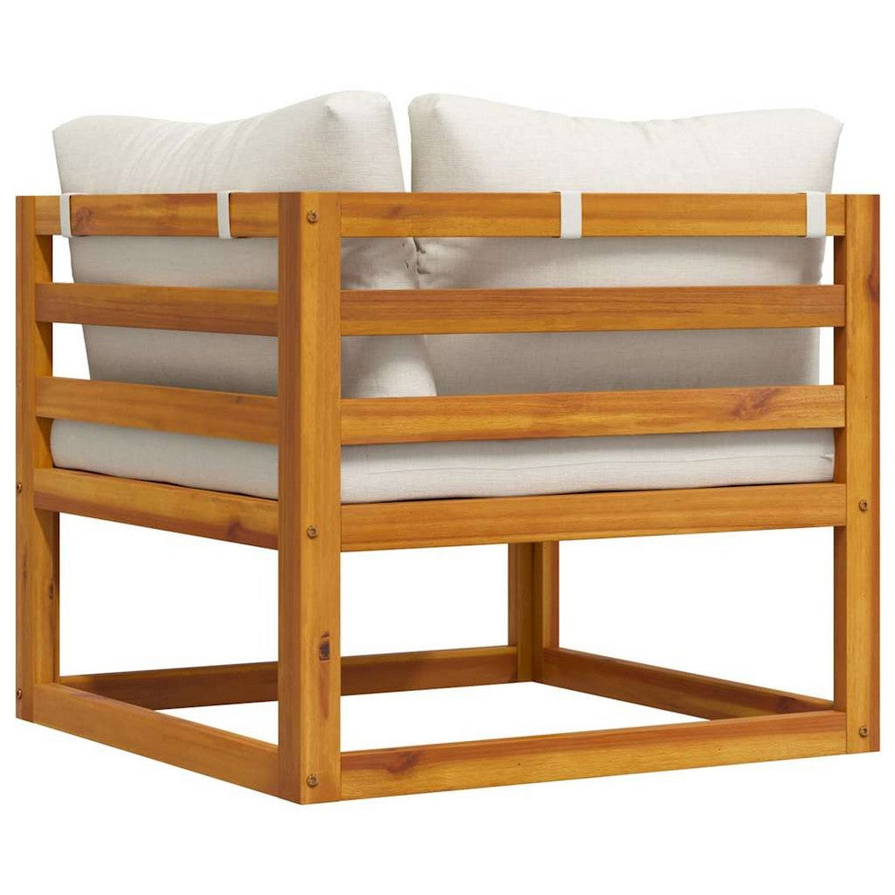 Dylan Outdoor Modular Corner Chair| Cream Fabric | Brown Acacia Wood 28"