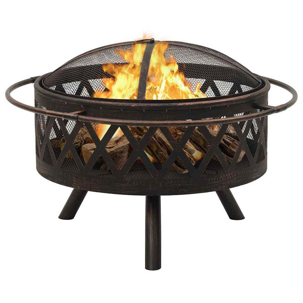 vidaXL Rustic Fire Pit with Poker 29.9" XXL Steel