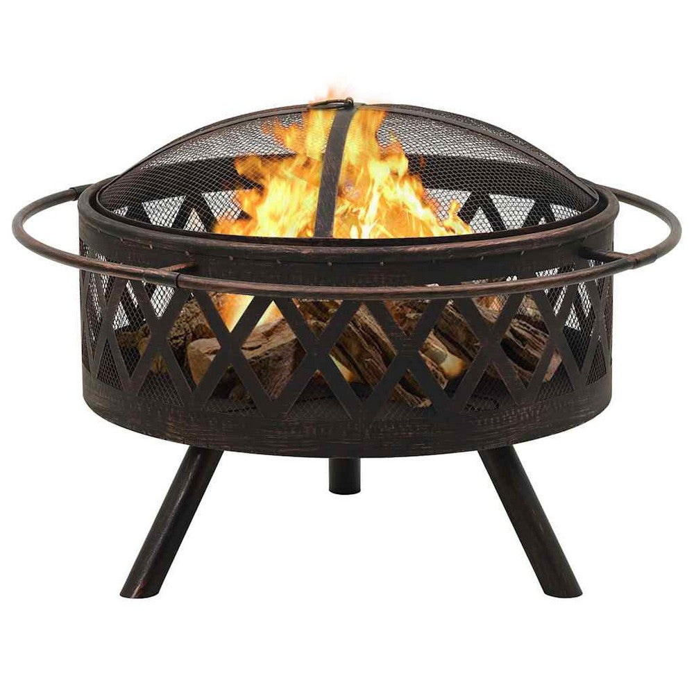 vidaXL Rustic Fire Pit with Poker 29.9" XXL Steel