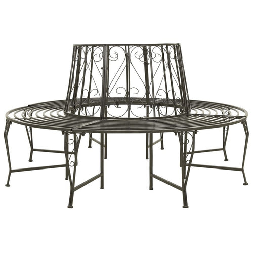 Vinie Outdoor Round Tree Bench with Slatted Seat Design | Gray Steel 63"
