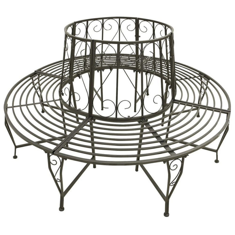 Vinie Outdoor Round Tree Bench with Slatted Seat Design | Gray Steel 63"