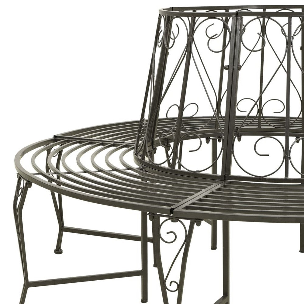 Vinie Outdoor Round Tree Bench with Slatted Seat Design | Gray Steel 63"