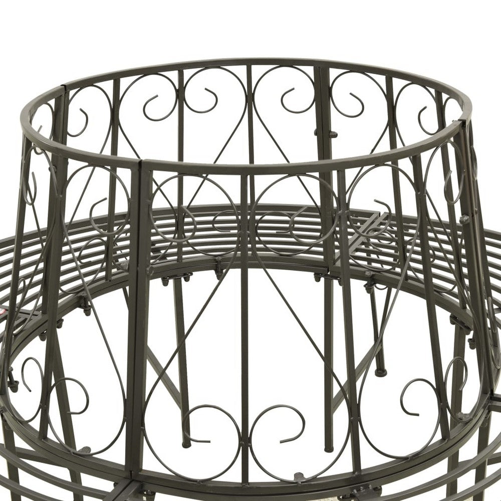 Vinie Outdoor Round Tree Bench with Slatted Seat Design | Gray Steel 63"