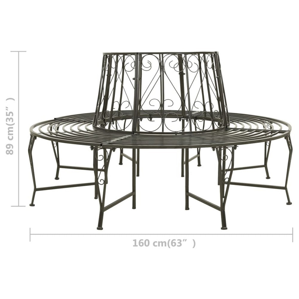 Vinie Outdoor Round Tree Bench with Slatted Seat Design | Gray Steel 63"