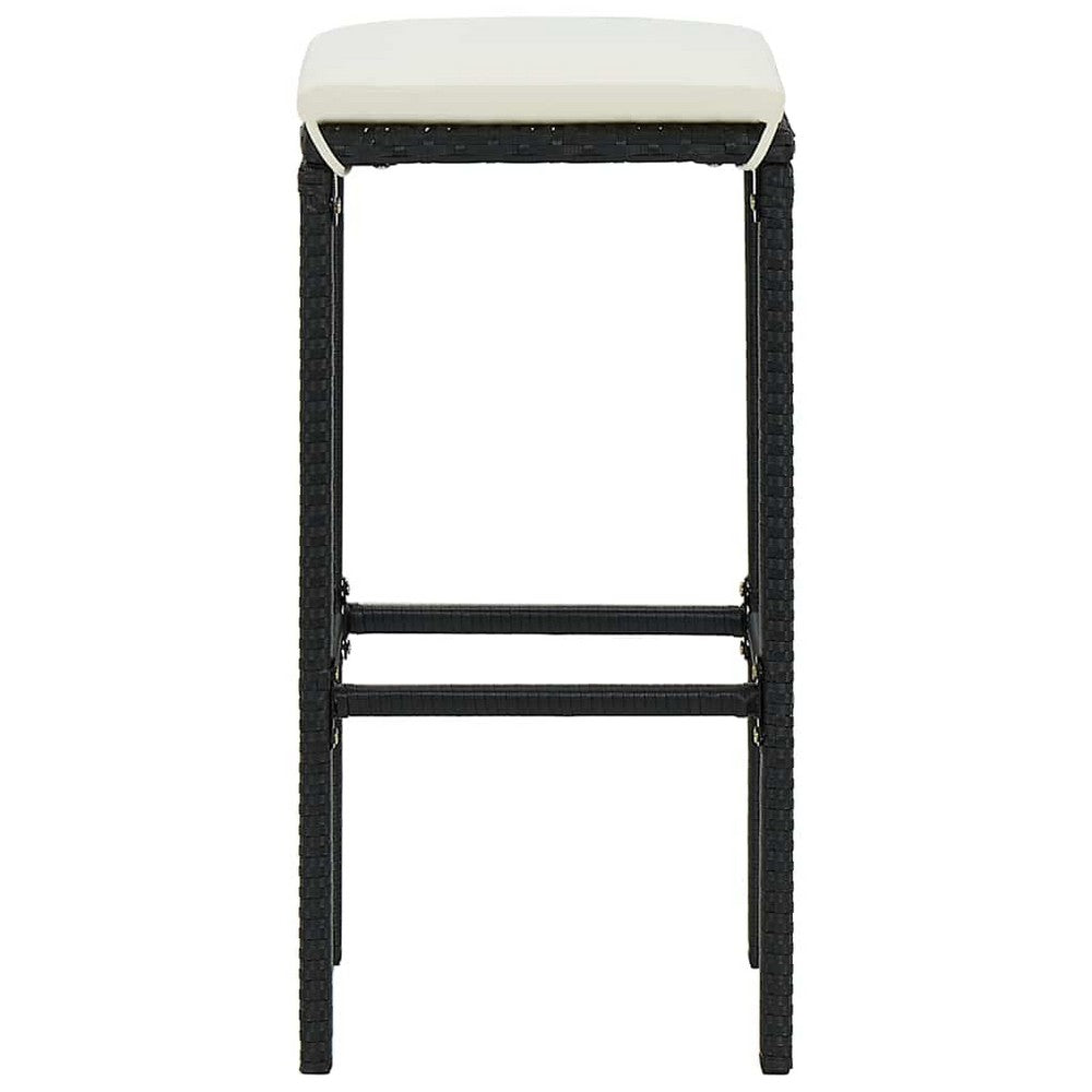 vidaXL Bar Stools with Cushions 2 pcs Black Poly Rattan