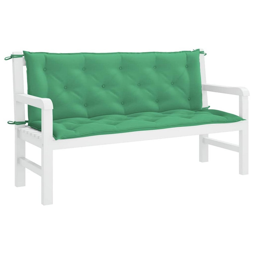 Rico Garden Bench Cushion | Set of 2 | Green Button Tufted Oxford Fabric