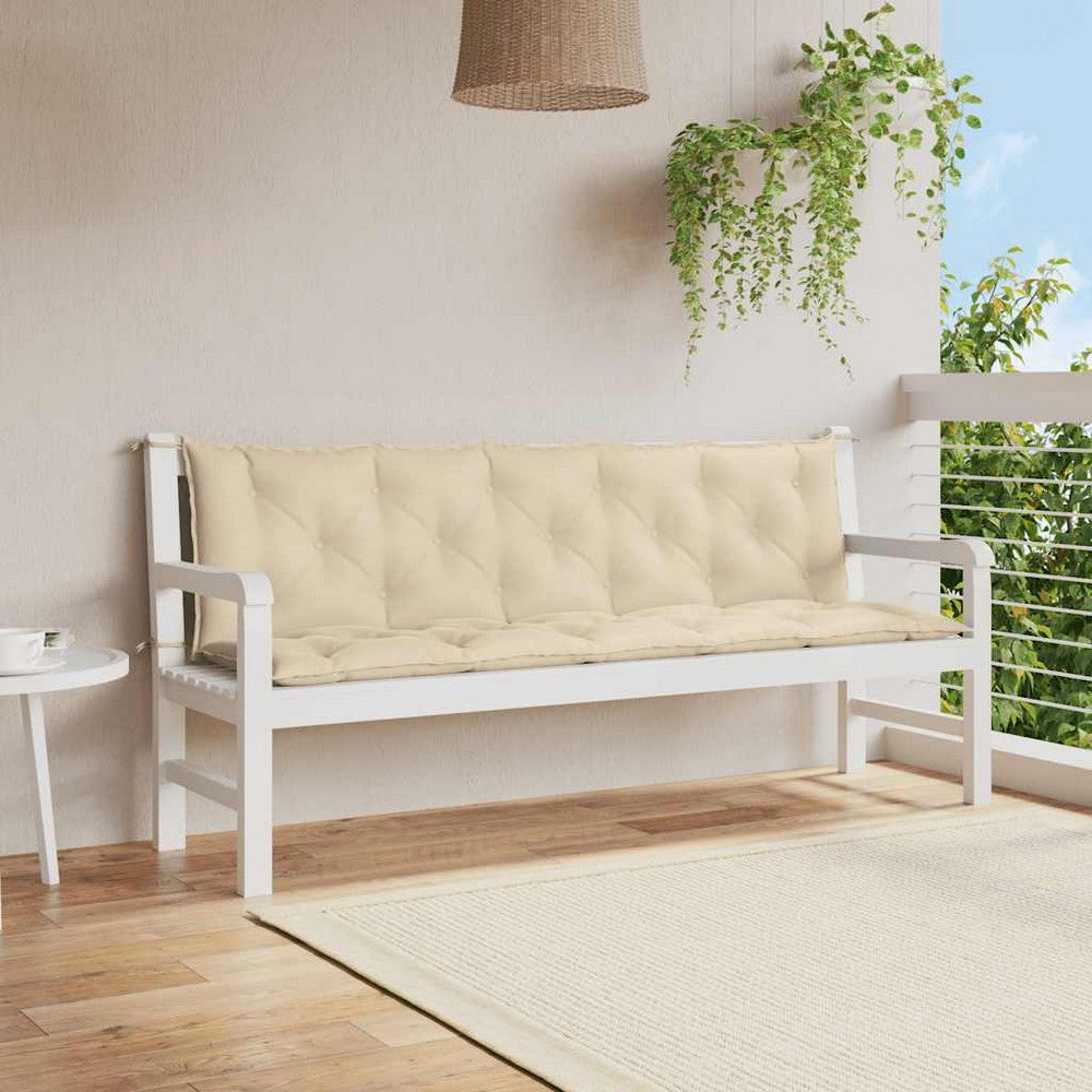 Rico Garden Bench Cushion | Set of 2 | Beige Button Tufted Oxford Fabric