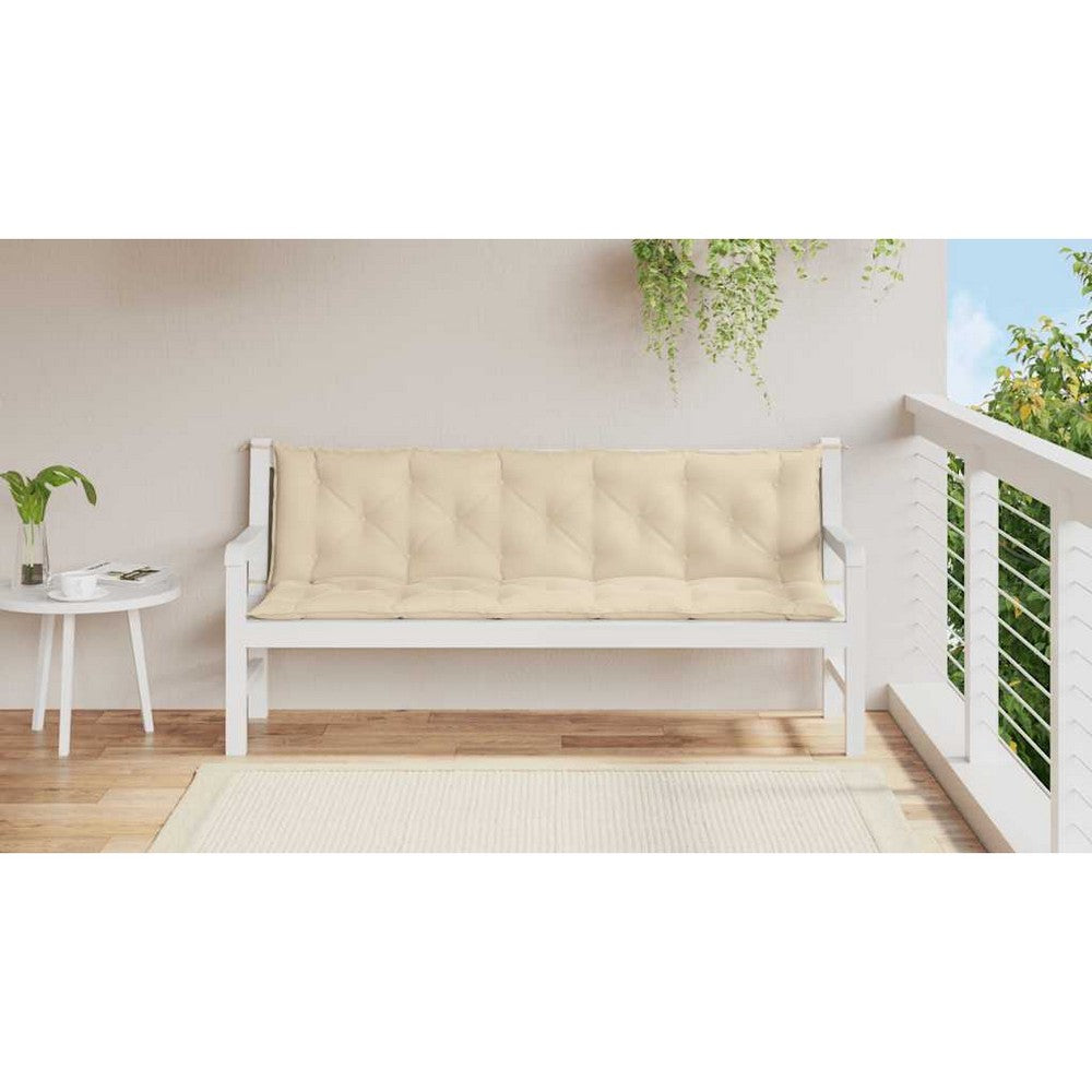 Rico Garden Bench Cushion | Set of 2 | Beige Button Tufted Oxford Fabric