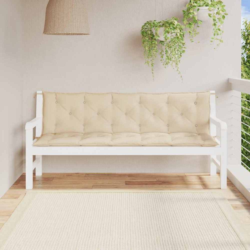 Rico Garden Bench Cushion | Set of 2 | Beige Button Tufted Oxford Fabric