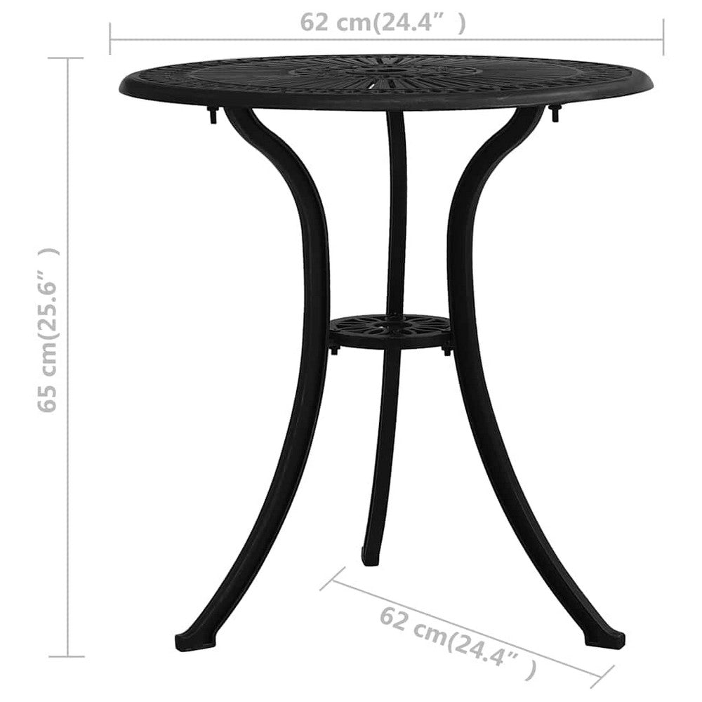 Vysa Round Garden Table with Decorative Inlays | Black Cast Aluminum 24"
