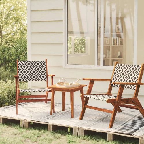 Henry Bistro Set with Black Rattan Chairs & Table | Solid Acacia Wood