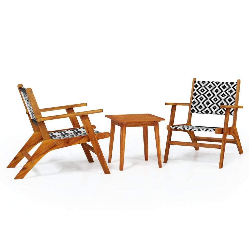 Henry Bistro Set with Black Rattan Chairs & Table | Solid Acacia Wood