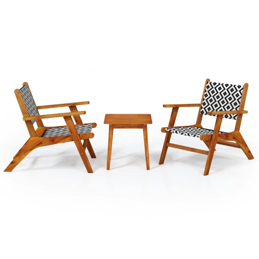 Henry Bistro Set with Black Rattan Chairs & Table | Solid Acacia Wood