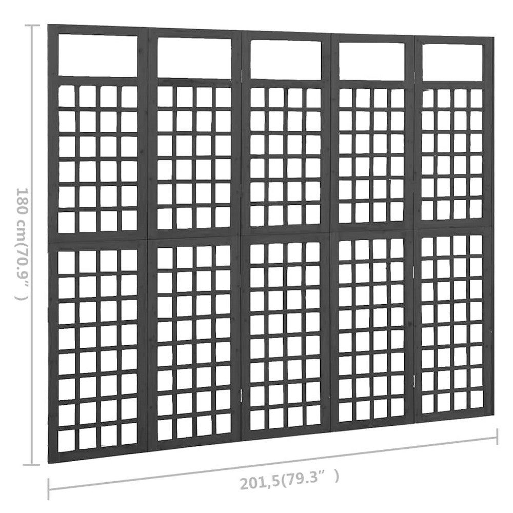 vidaXL 5-Panel Room Divider/Trellis Solid Fir Wood Black 79.3"x70.9