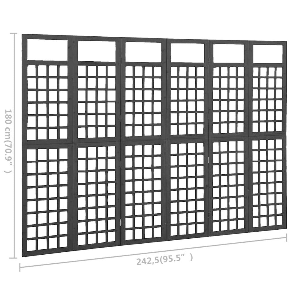 vidaXL 6-Panel Room Divider/Trellis Solid Fir Wood Black 95.5"x70.9