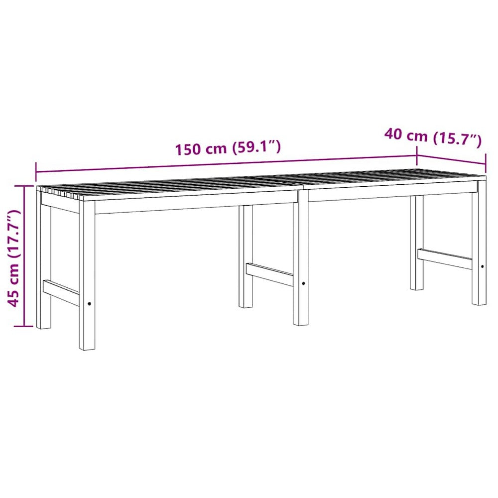Rinie 3 Seater Garden Bench | Slatted Design | Brown Solid Teak Wood 59"