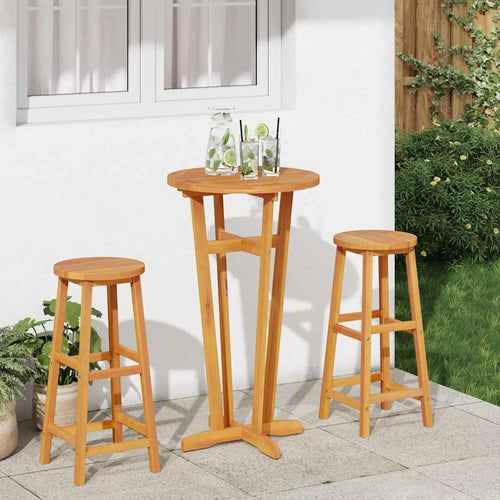 Danny Round Garden Bar Table with Cross Base | Brown Solid Acacia Wood 41"