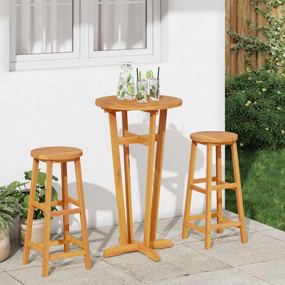 Danny Round Garden Bar Table with Cross Base | Brown Solid Acacia Wood 41"