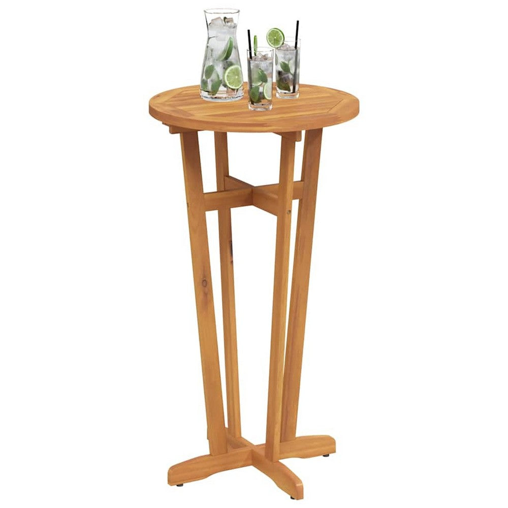 Danny Round Garden Bar Table with Cross Base | Brown Solid Acacia Wood 41"