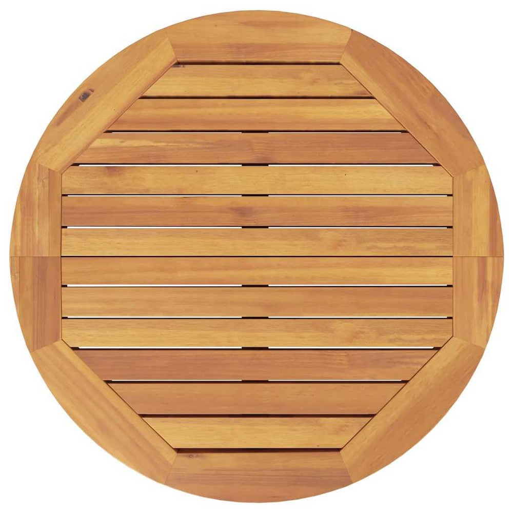 Danny Round Garden Bar Table with Cross Base | Brown Solid Acacia Wood 41"