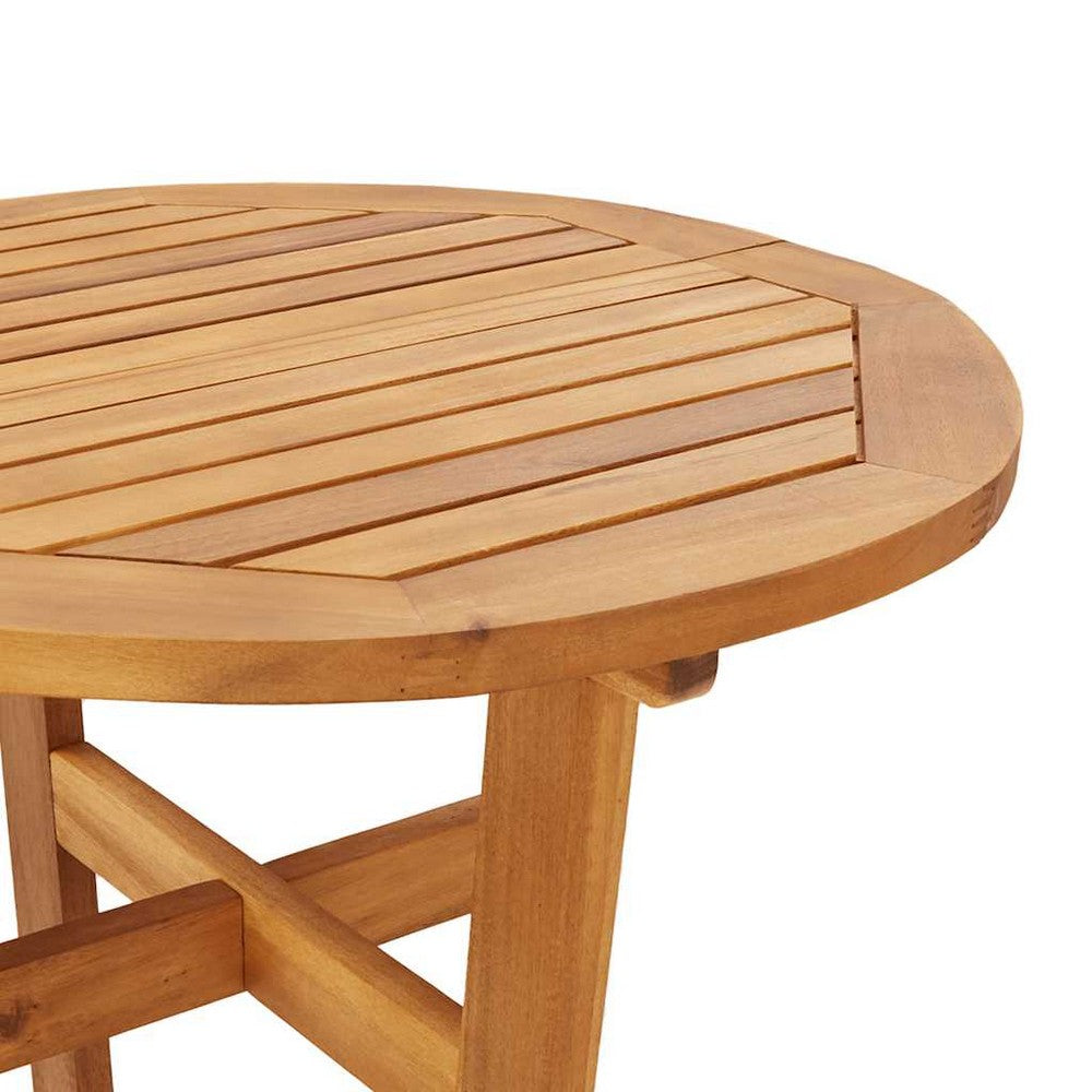 Danny Round Garden Bar Table with Cross Base | Brown Solid Acacia Wood 41"