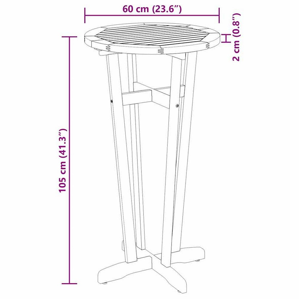 Danny Round Garden Bar Table with Cross Base | Brown Solid Acacia Wood 41"
