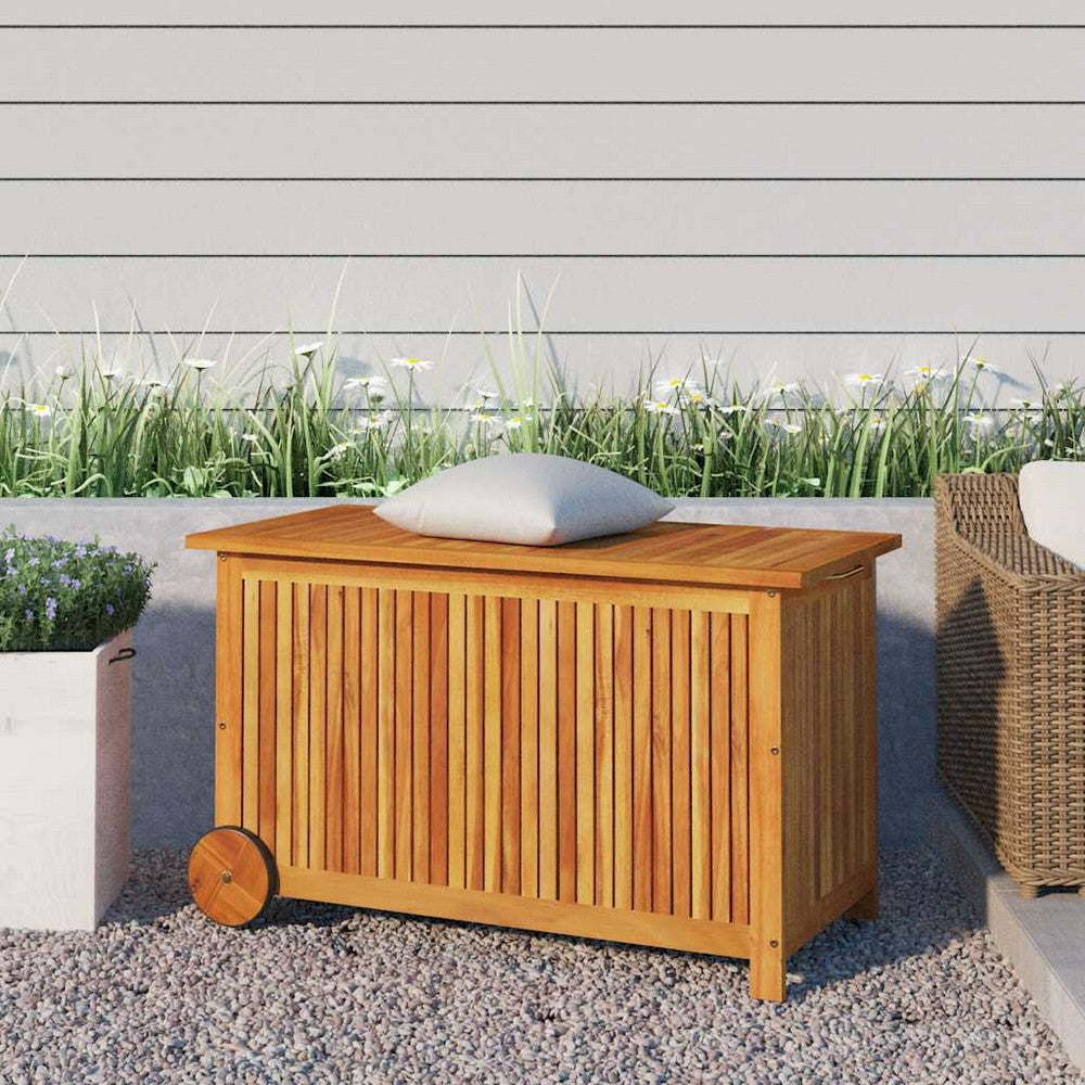 Manny Rectangular Outdoor Storage Box with Wheels | Natural Acacia Wood 35"