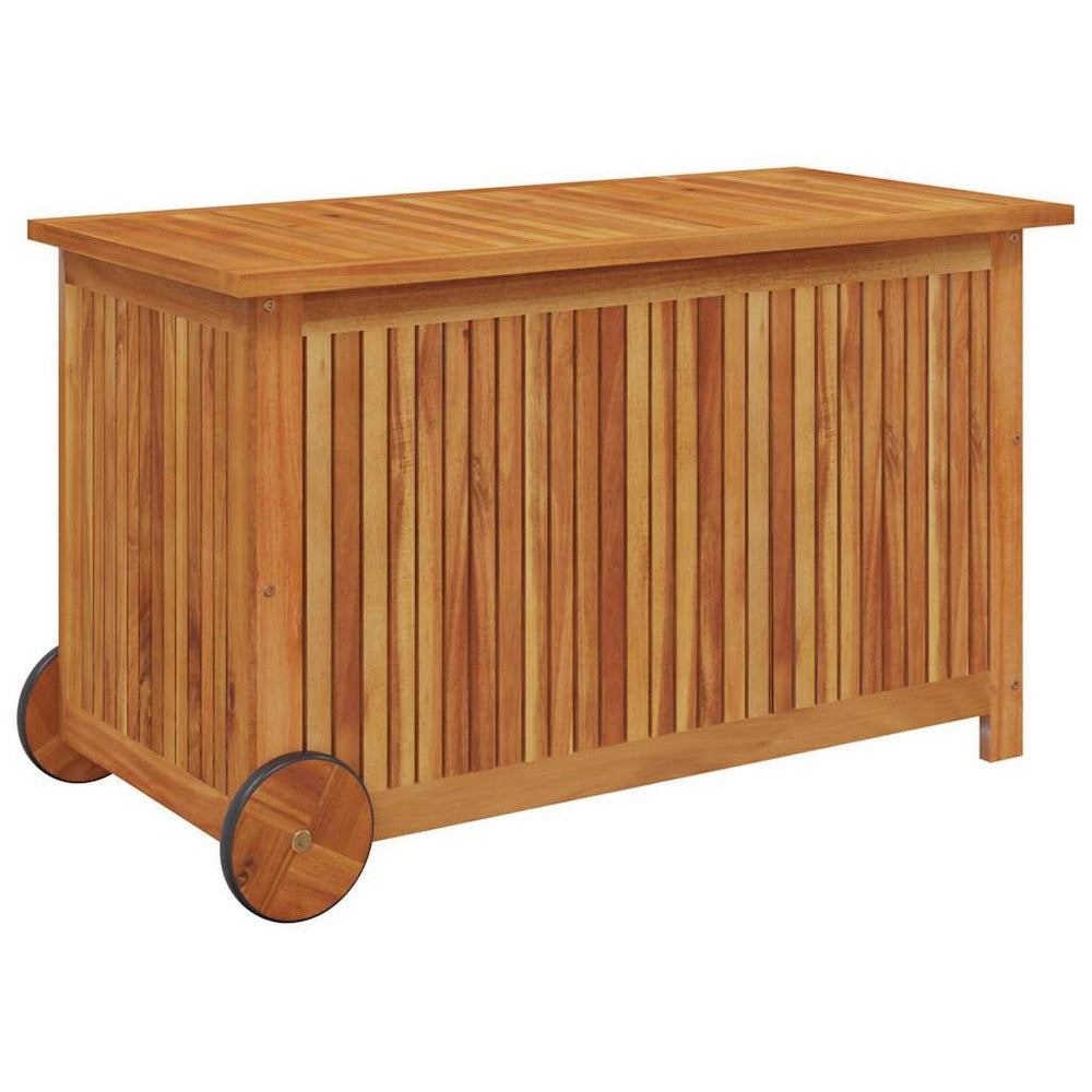 Manny Rectangular Outdoor Storage Box with Wheels | Natural Acacia Wood 35"