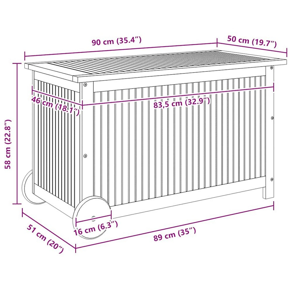 Manny Rectangular Outdoor Storage Box with Wheels | Natural Acacia Wood 35"