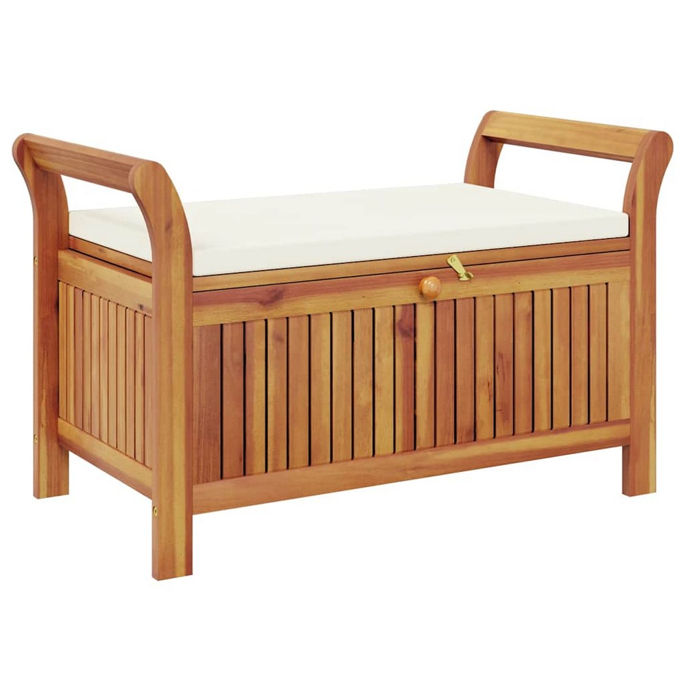 Dave Garden Storage Bench | Brown Acacia Wood | Cream-White Polyester 36"