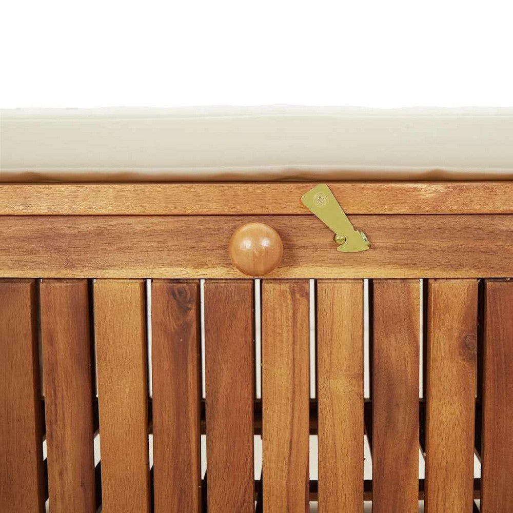 Dave Garden Storage Bench | Brown Acacia Wood | Cream-White Polyester 36"
