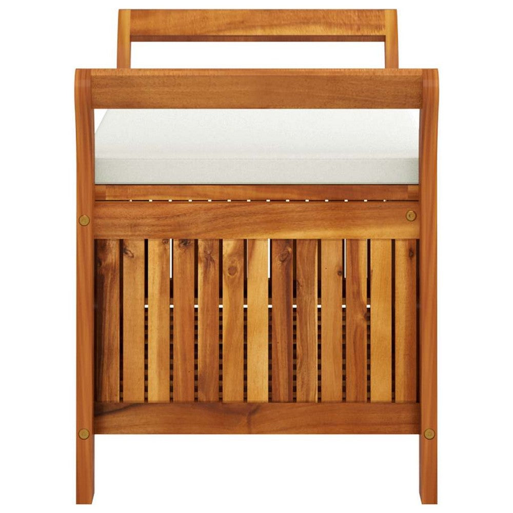 Dave Garden Storage Bench | Brown Acacia Wood | Cream-White Polyester 36"