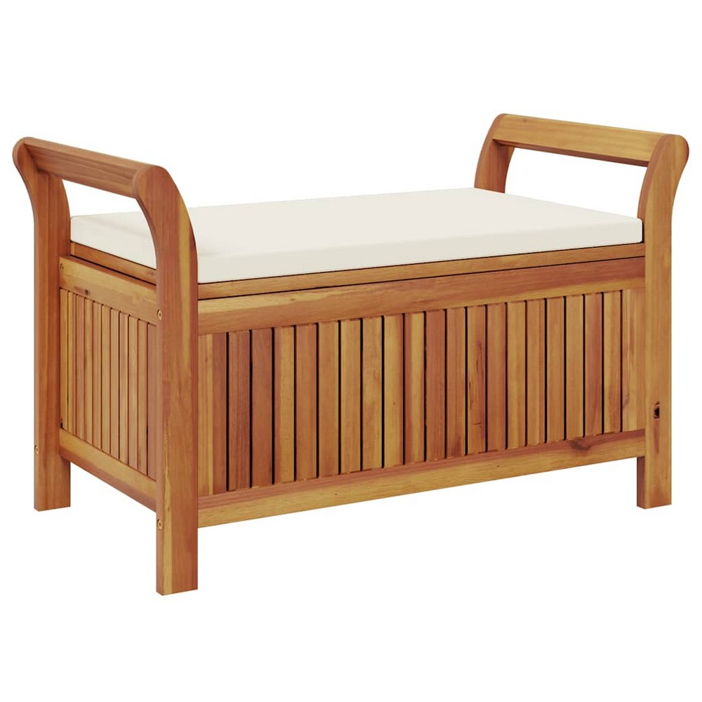 Dave Garden Storage Bench | Brown Acacia Wood | Cream-White Polyester 36"