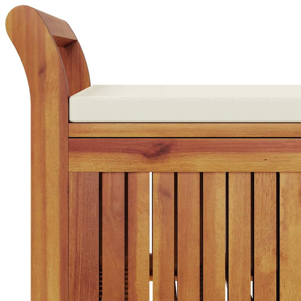 Dave Garden Storage Bench | Brown Acacia Wood | Cream-White Polyester 36"