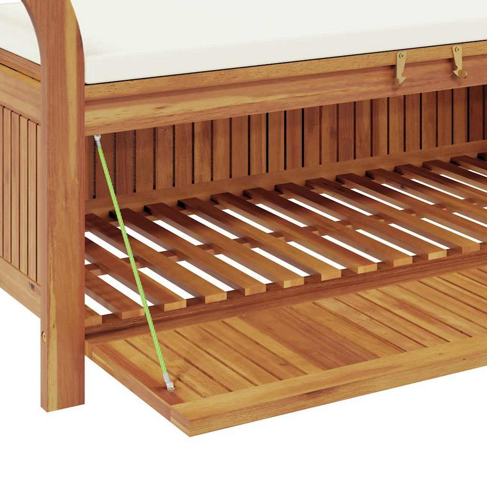 Dave Garden Storage Bench | Brown Acacia Wood | Cream-White Polyester 50"