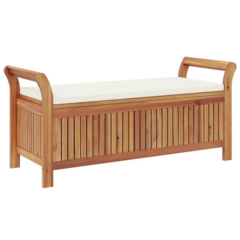 Dave Garden Storage Bench | Brown Acacia Wood | Cream-White Polyester 50"