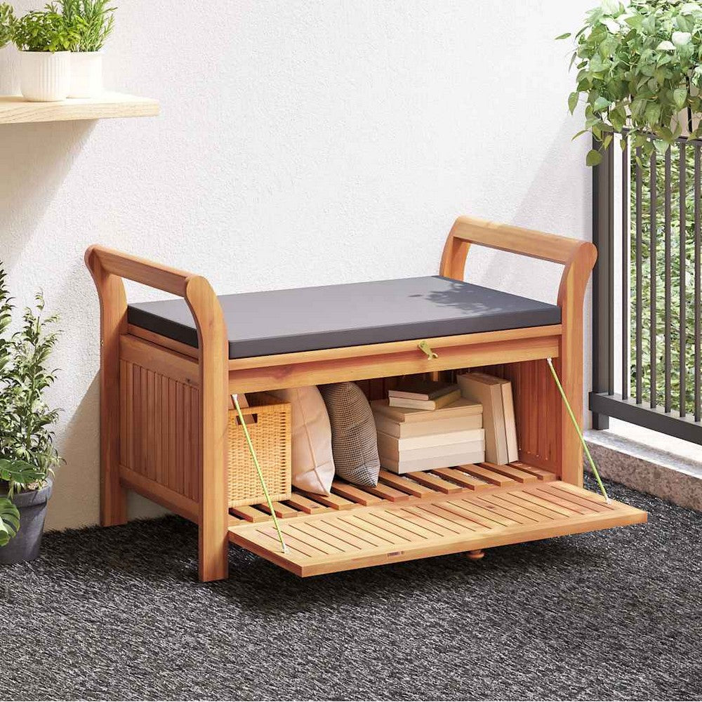 Dave Garden Storage Bench | Brown Acacia Wood | Dark Gray Polyester 36"