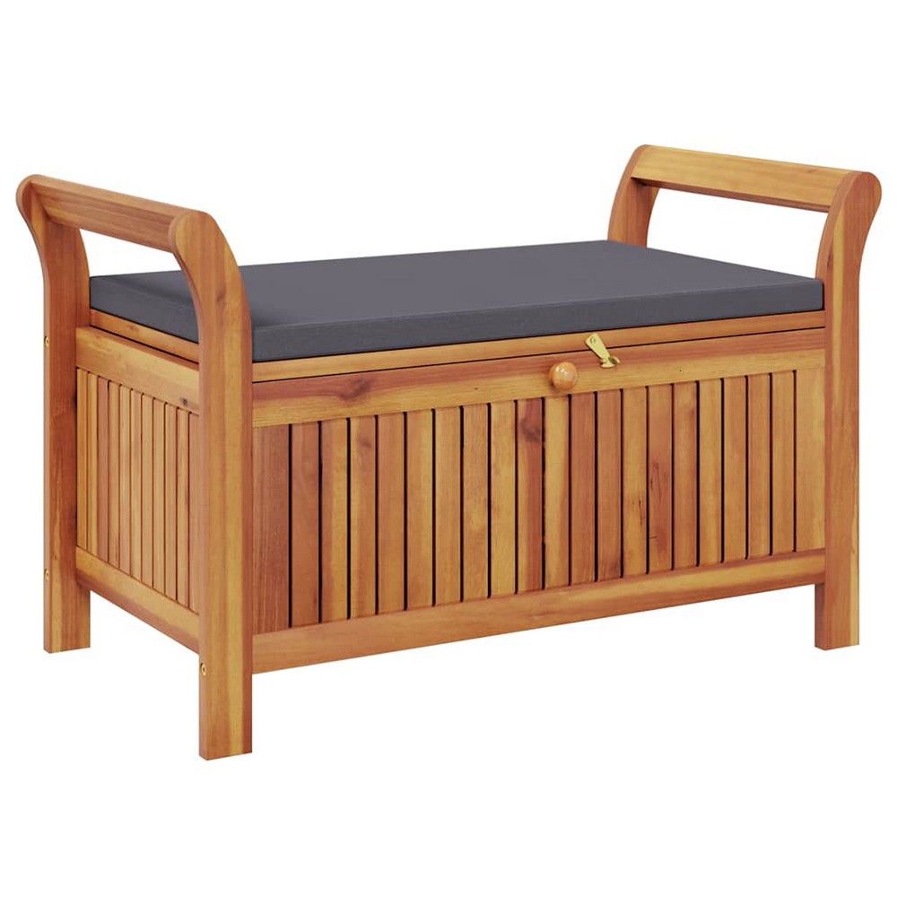 Dave Garden Storage Bench | Brown Acacia Wood | Dark Gray Polyester 36"