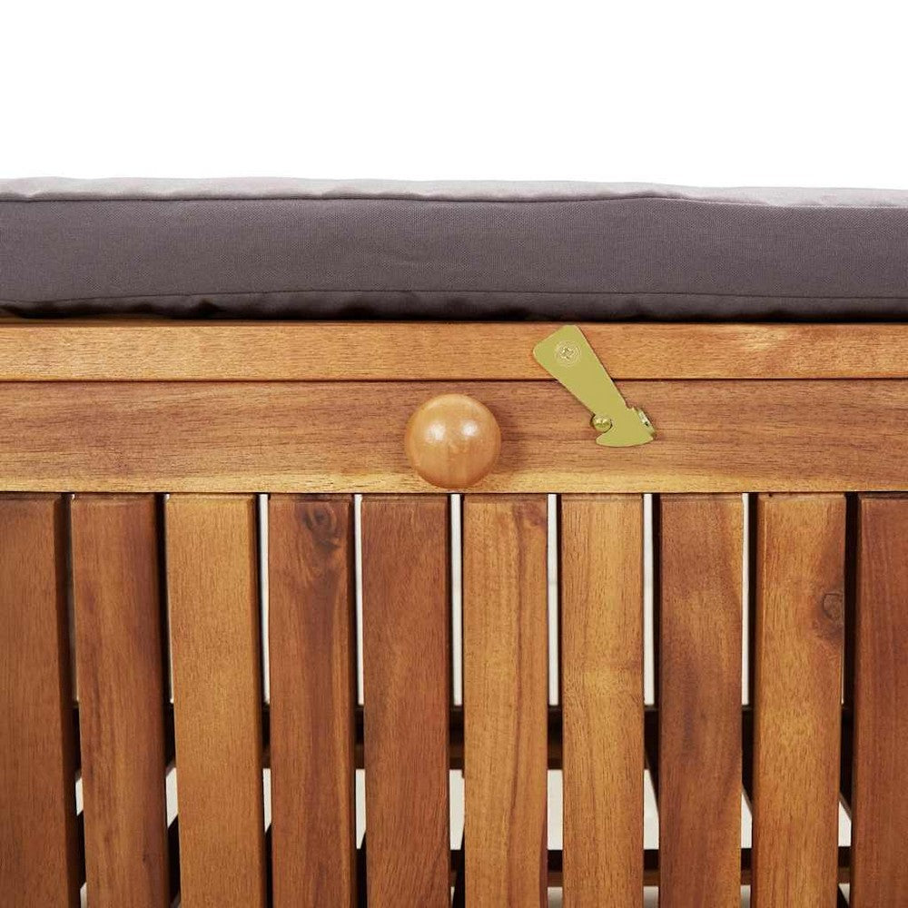 Dave Garden Storage Bench | Brown Acacia Wood | Dark Gray Polyester 36"