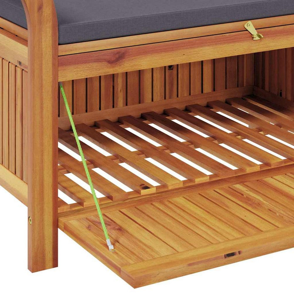 Dave Garden Storage Bench | Brown Acacia Wood | Dark Gray Polyester 36"