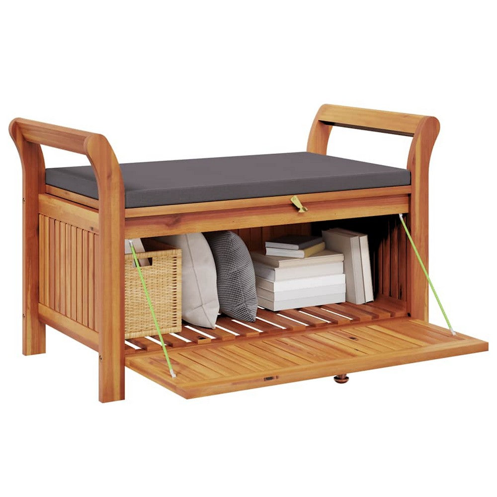 Dave Garden Storage Bench | Brown Acacia Wood | Dark Gray Polyester 36"