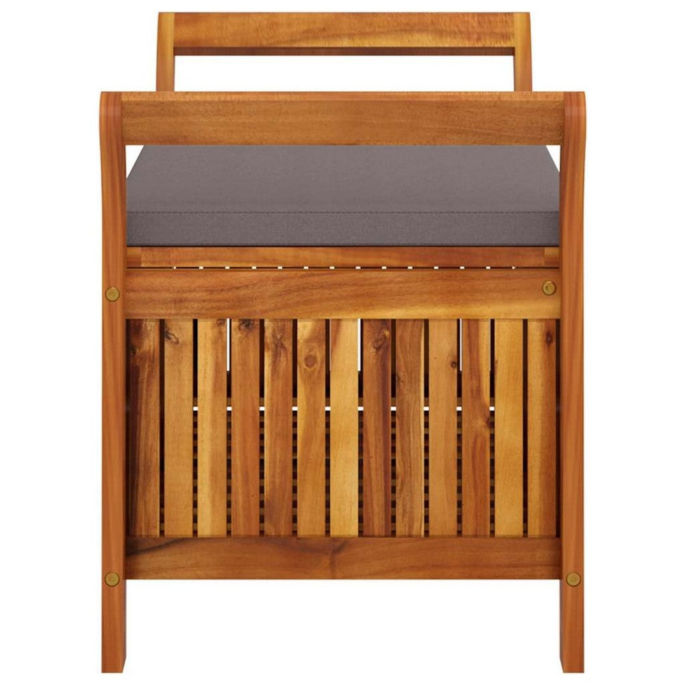 Dave Garden Storage Bench | Brown Acacia Wood | Dark Gray Polyester 36"