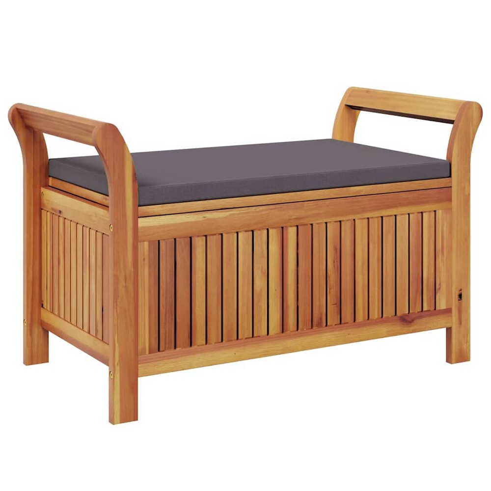 Dave Garden Storage Bench | Brown Acacia Wood | Dark Gray Polyester 36"