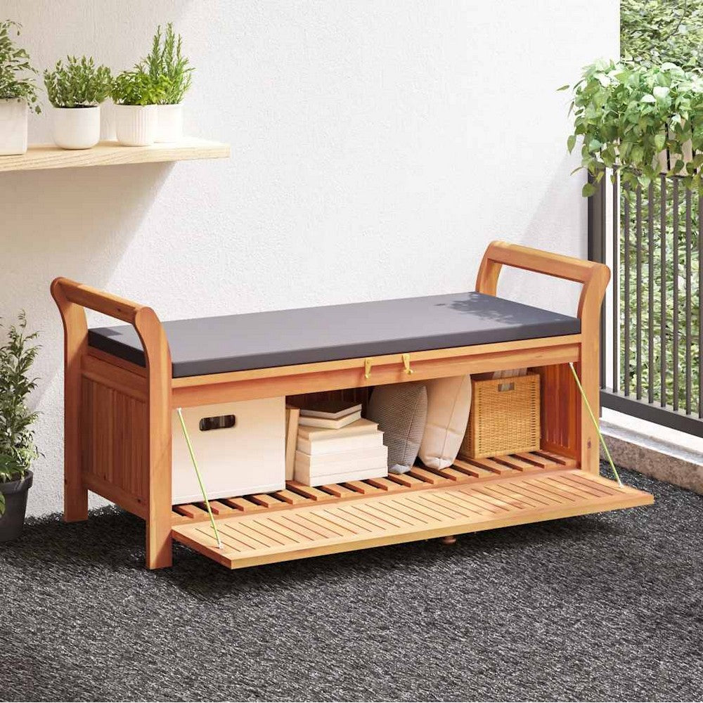 Dave Garden Storage Bench | Brown Acacia Wood | Dark Gray Polyester 50"