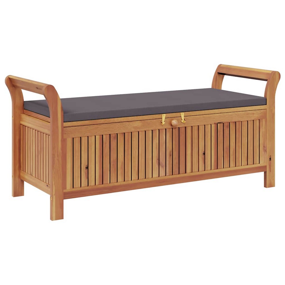 Dave Garden Storage Bench | Brown Acacia Wood | Dark Gray Polyester 50"