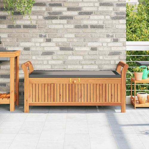 Dave Garden Storage Bench | Brown Acacia Wood | Dark Gray Polyester 50"