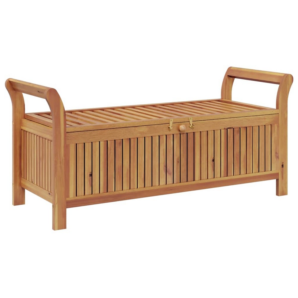 Dave Garden Storage Bench | Brown Acacia Wood | Dark Gray Polyester 50"