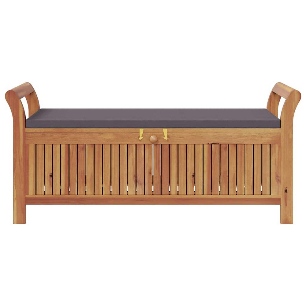 Dave Garden Storage Bench | Brown Acacia Wood | Dark Gray Polyester 50"